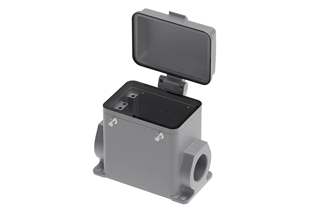 Закрытое основание разъема S32A-SM-4B-PG21-PC - Основание разъема на панель, закрытое, типоразмер 32A, без уплотнителя, 1 отверстие с резьбой для кабельных вводов PG21, без защелок (упоры для двух защелок), с защитной крышкой, материал корпуса: алюминиевы