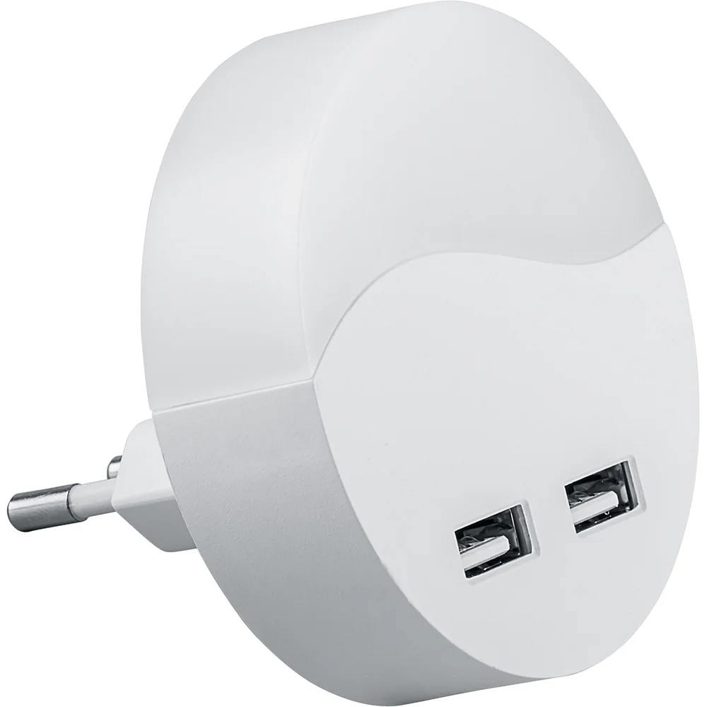 Ночник светодиодный 0.45w LED с датчиком освещенности и 2-мя USB выходами белый