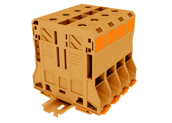 Проходная клемма TAPO95-2-OG - Проходная клемма, тип фиксации провода: пружинный, номинальное сечение: 95 мм кв., 232A, 1000V, ширина: 25 мм, цвет: оранжевый, тип монтажа: DIN 35