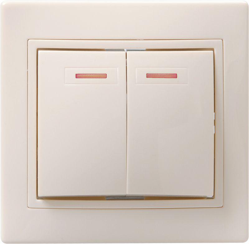 Выключатель 2-кл. СП Кварта 10А IP20 ВС10-2-1-ККм с индикацией крем. EVK21-K33-10-DM