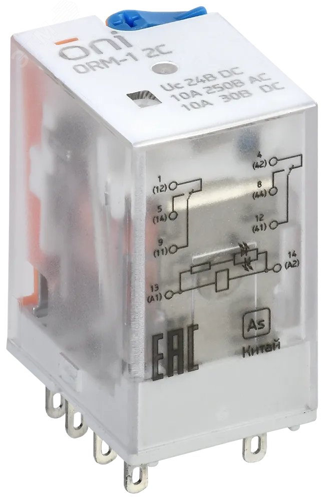 Реле интерфейсное ORM 2C 24В DC со светодиодом и тестовой кнопкой ORM-1-2C-DC24V-L-B