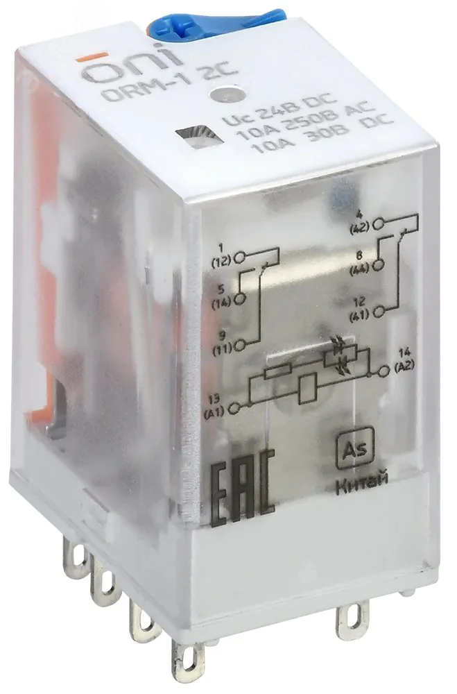 Реле интерфейсное ORM 2C 24В DC со светодиодом и тестовой кнопкой ORM-1-2C-DC24V-L-B