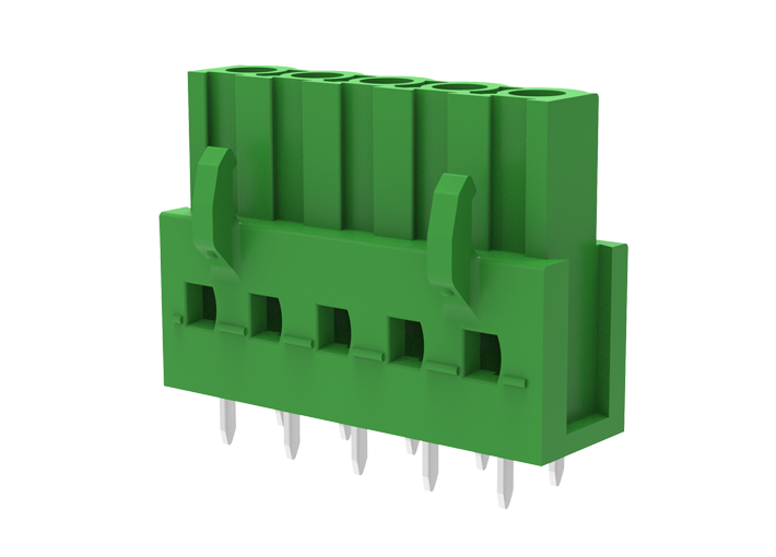 Розеточный разъем на плату MC-RU5.08SV05-0001 - Розеточный разъем, вертикальный на плату, шаг: 5.08 мм, 6 полюсов, фиксация на плате пайка, исполнение: стандартное, 320V, 18A, цвет: зеленый