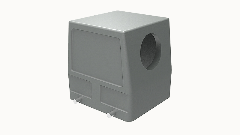Крышка разъема D32B-SE-4g-PG29 - Крышка разъема на кабель, типоразмер 32B, стандартное исполнение, без уплотнителя, 1 отверстие с резьбой для кабельных вводов PG29, с боковым расположением, без защелок (упоры для двух защелок), материал корпуса: алюминиев