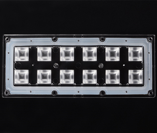 ALHB173D12LED60G - Групповая прямоугольная линза 2x6 на 12 светодиодов 3030/3535/5050, эфф=93%, 60°(квадрат), 173x71.4mm   H:7,95mm, PMMA
