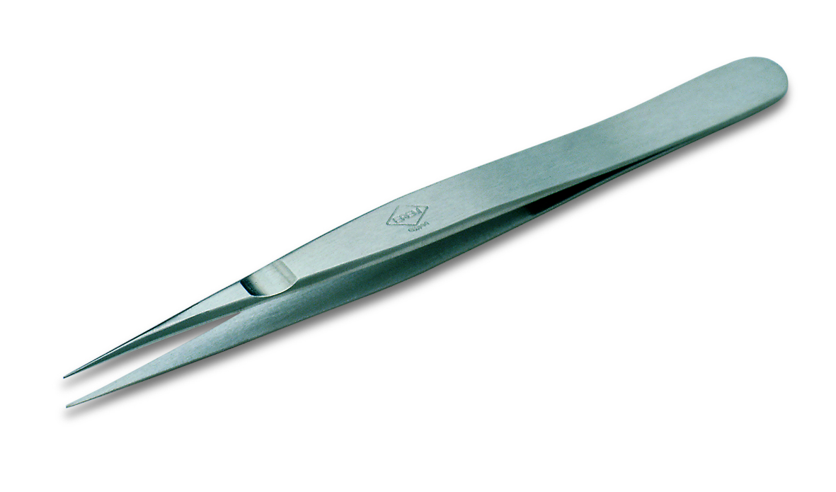 53CSA - Точный пинцет с очень тонкими концами повышенной гибкости из специальной нержавеющей стали, не магнитятся, 110мм, 10гр.