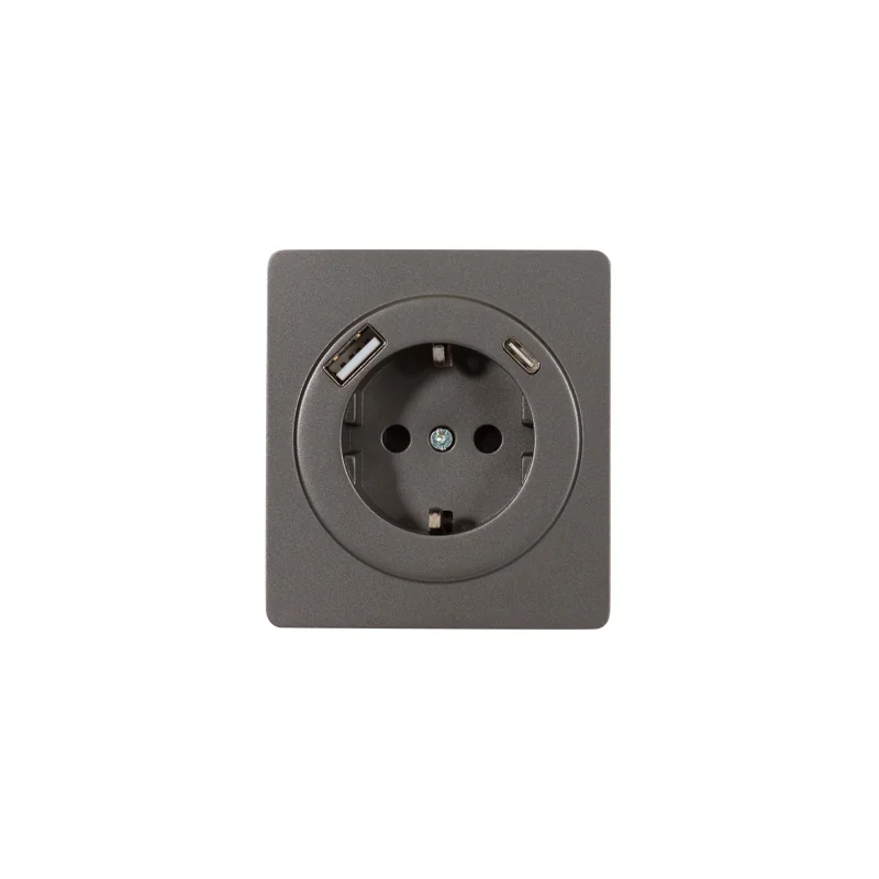 Розетка ROUND одинарная с/з скрытой установки з/ш 16А с USB A+C быстрой зарядки 5В/3А механизм титан