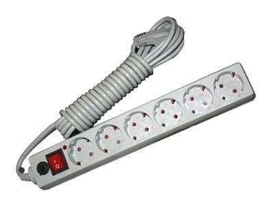 Удлинитель с сетевым фильтром 6х3м с заземл. 10А IP20 ПВС 3х0.75 защ. шторки сер. 967U-5003