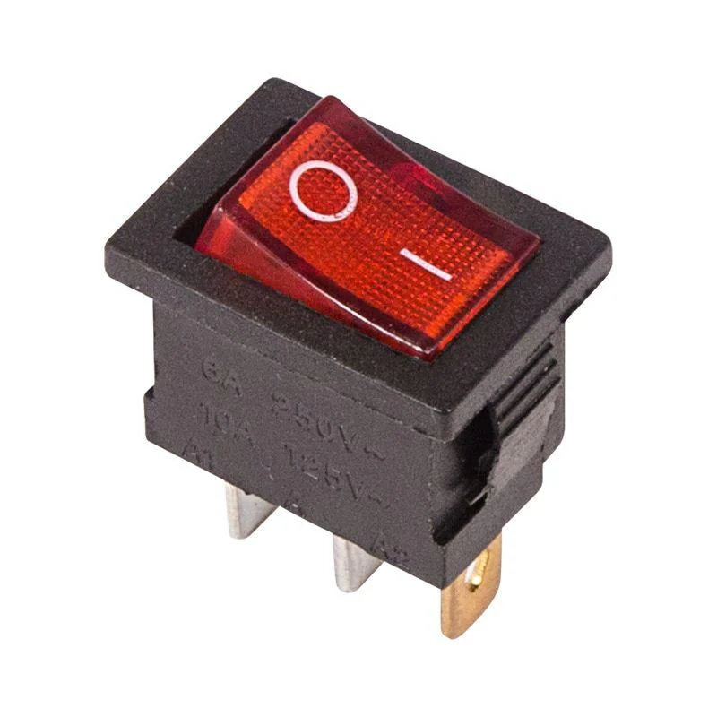 RWB-206 красный - Выключатель клавишный с подсветкой ON-OFF (3c) 6А 250В