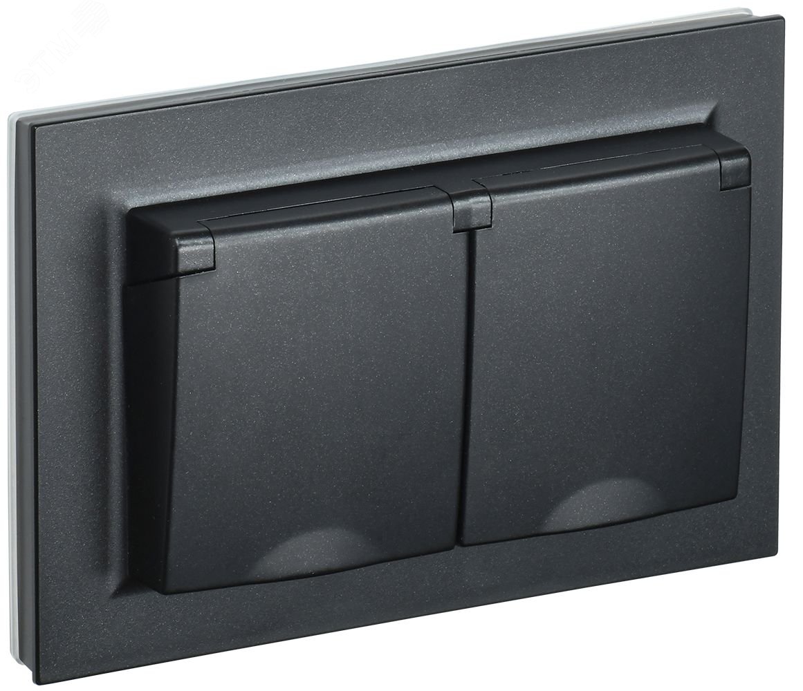 Розетка 2-м СП BRITE РСбш12-3-44-БрЧ 16А в сборе IP44 с крышкой черн. BR-R26-16-44-K02-F