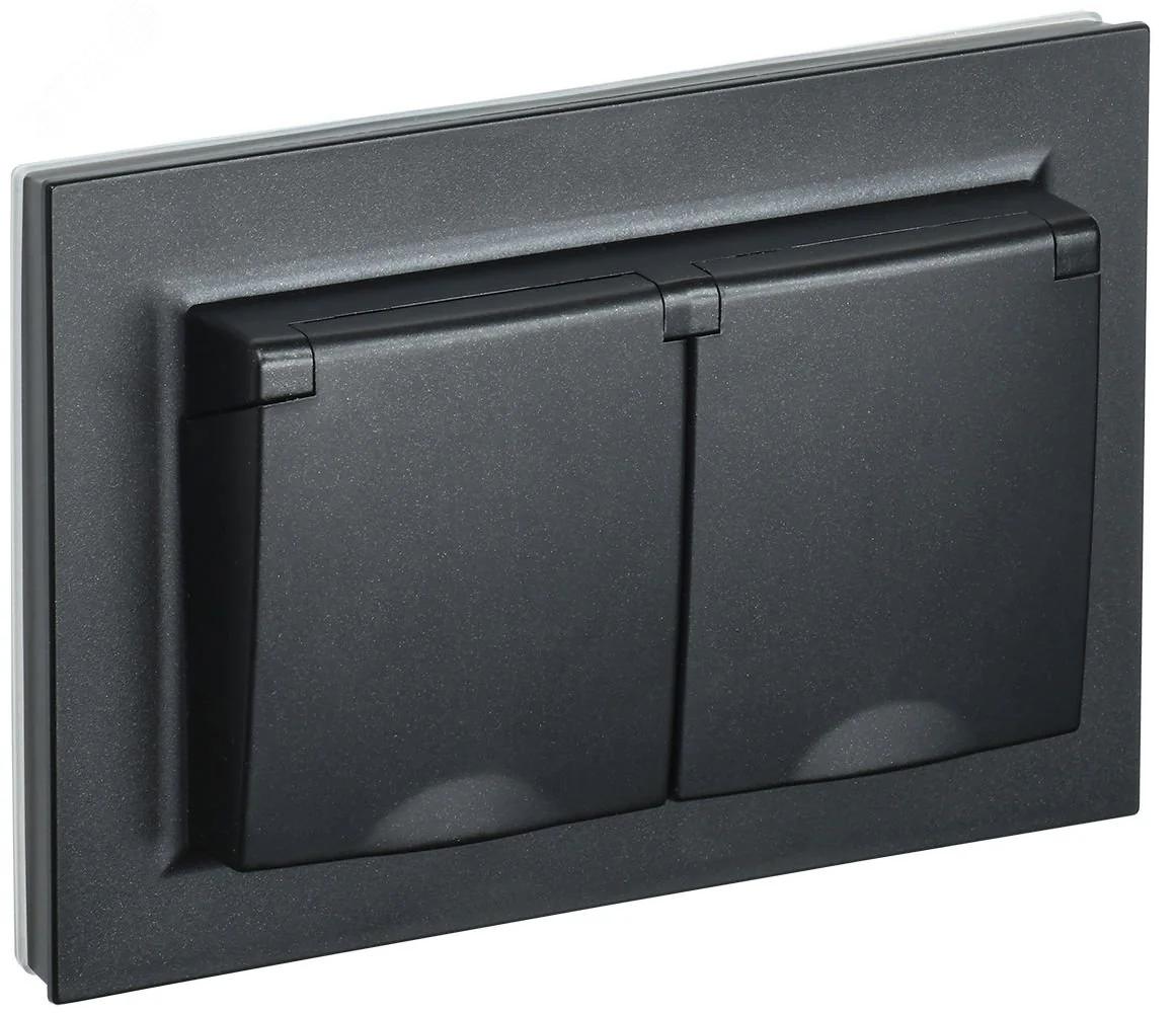 Розетка 2-м СП BRITE РСбш12-3-44-БрЧ 16А в сборе IP44 с крышкой черн. BR-R26-16-44-K02-F