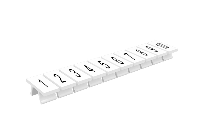 Маркировка  305801/1...10 - Маркировочные шильдики для клемм TU/TP/TC, сечением 2,5 мм кв., 10 шильдиков, нанесенные символы: 1…10, с горизонтальным, расположением, цвет белый