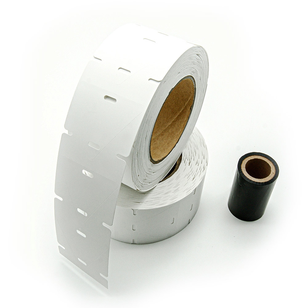 brdz144 - Комплект для маркировки кабеля: бирка У-136 (форма-треугольник), размер 62 х 55 мм, 1000 шт.(2 рулона по 500 шт.); риббон, цвет черный, размер 64 мм х 74 м, втулка 25.4 мм