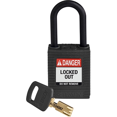 gws150231 - Замок SafeKey нейлоновый с пластиковой дужкой, высота дужки – 38 мм, диаметр дужки – 6.4 мм, нейлоновый корпус, размеры корпуса – 46х38х19 мм, цвет – черный, 1 шт/упак