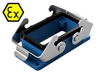 Открытое основание разъема EX 70.320.1028.9 - Основание разъема на панель, открытое, типоразмер 10B, взрывозащищита, с уплотнителем, с двумя защелками, без защитной крышки, материал корпуса: цинковый сплав