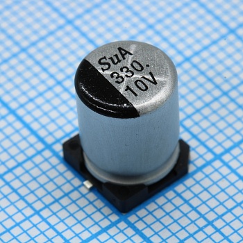 TS13CA1A331MJT000R - SMD Конденсатор алюминиевый электролитический 10В, 330мкФ ±20%, размер 8 X 10.5мм, 0.17 Ом, 450мА, 3000ч, 105С