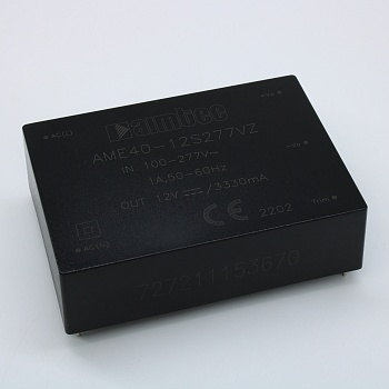 AME40-12S277VZ - AC/DC преобразователь 40 Вт  вход 85...305В  47-63 Гц  выход 12В  3.33А   -40...70C MTBF 300000 часов  КПД 84 %  ёмк. нагрузка макс.9000 мкФ  корпус Encapsulated, пластик  установка на печатную плату