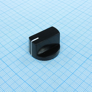 KN-32 - Ручка управления на вал 6 мм, универсальная с винтом, чёрная с белым указателем, h=15, D=26 (по фланцу)