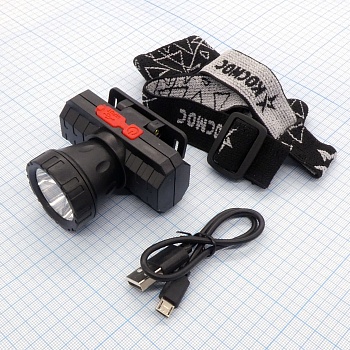 Фонарь аккум.налобный Космос KocAcHead3W - (лит.акк.3,7V1Ah) 1св/д XPE 3W,180lm,IPX4,чёрн з/у micro USB