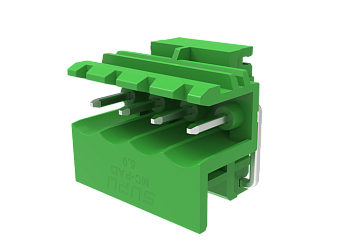Вилочный разъем на плату MC-PAL5.0H04-0001 - Вилочный разъем, горизонтальный, на плату, шаг: 5.0 мм, 4 полюса, фиксация на плате пайкой, исполнение: стандартное, 320V, 12A, цвет: зеленый