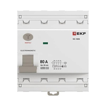 Выключатель дифференциального тока 4п 80А 30мА тип A 6кА ВД-100N электромех. PROxima E1046MA8030