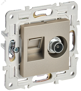 SKANDY Розетка двойная TV+RJ45 кат.5E SK-A14Sh шампань IEK SK-AK20-1-K37
