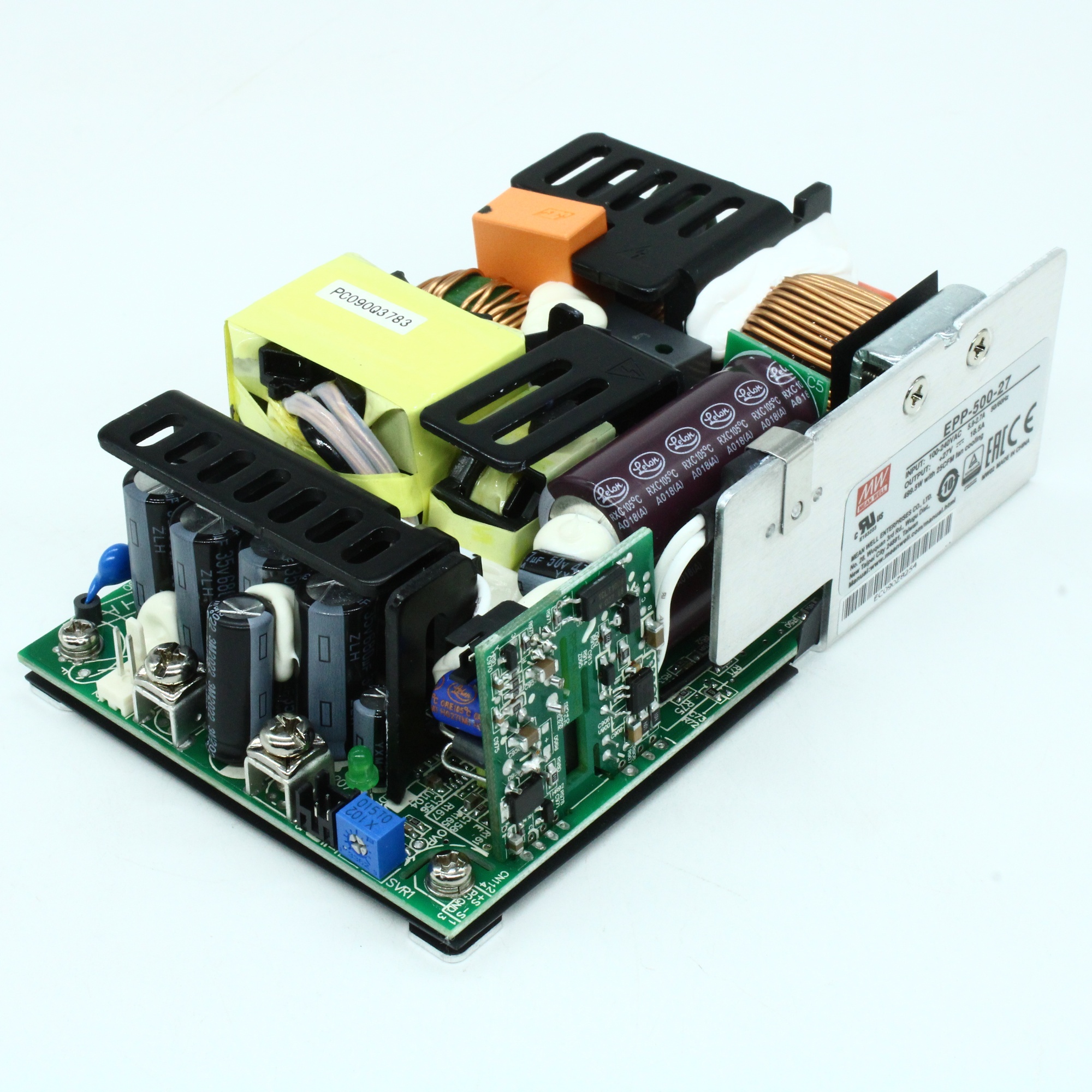 EPP-500-27 - AC-DC, 321.3Вт (вент. 499.5Вт), ККМ, вход 80…264V AC, 47…63Гц /113…370В DC, выход 27В/11.9A (вент. 18.5А), рег. вых 25.6…28.4В, изоляция 3000В AC, открытая плата 127х76х40мм, -30…+70°С, доп. выход 12В/0.5А, выход SB 5В/1А