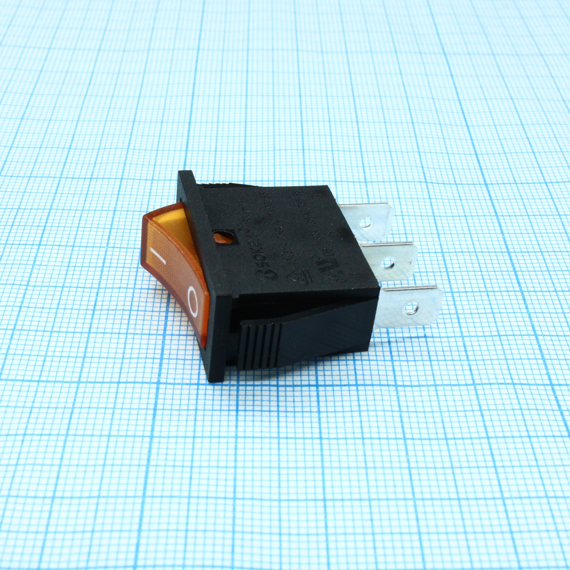 RK1-11 1X1N B/OR"0-" - Выключатель клавишный ON-OFF с подсветкой цвет корпуса (черный) цвет кнопки (оранжевый)