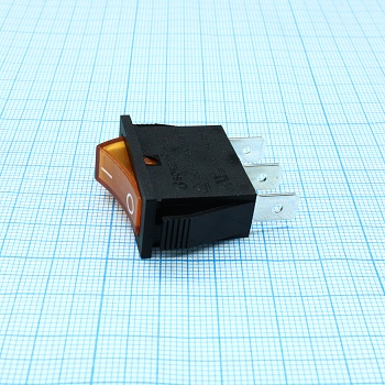 RK1-11 1X1N B/OR"0-" - Выключатель клавишный ON-OFF с подсветкой цвет корпуса (черный) цвет кнопки (оранжевый)