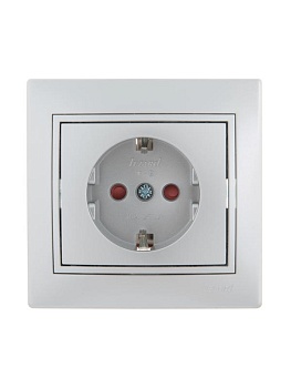 Розетка 1-м СП Mira 16А IP20 с заземл. защ. шторки со вставкой керамика сер. метал. 701-1010-124