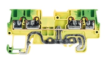 Клемма WTP 1,5 D2/2 PE - Заземляющая клемма, 4 точки подключения, тип фиксации провода: push-in, номинальное сечение: 1,5 мм кв., 17,5A, 500V, ширина: 3,5 мм, цвет: желто-зеленый, тип монтажа: DIN 35