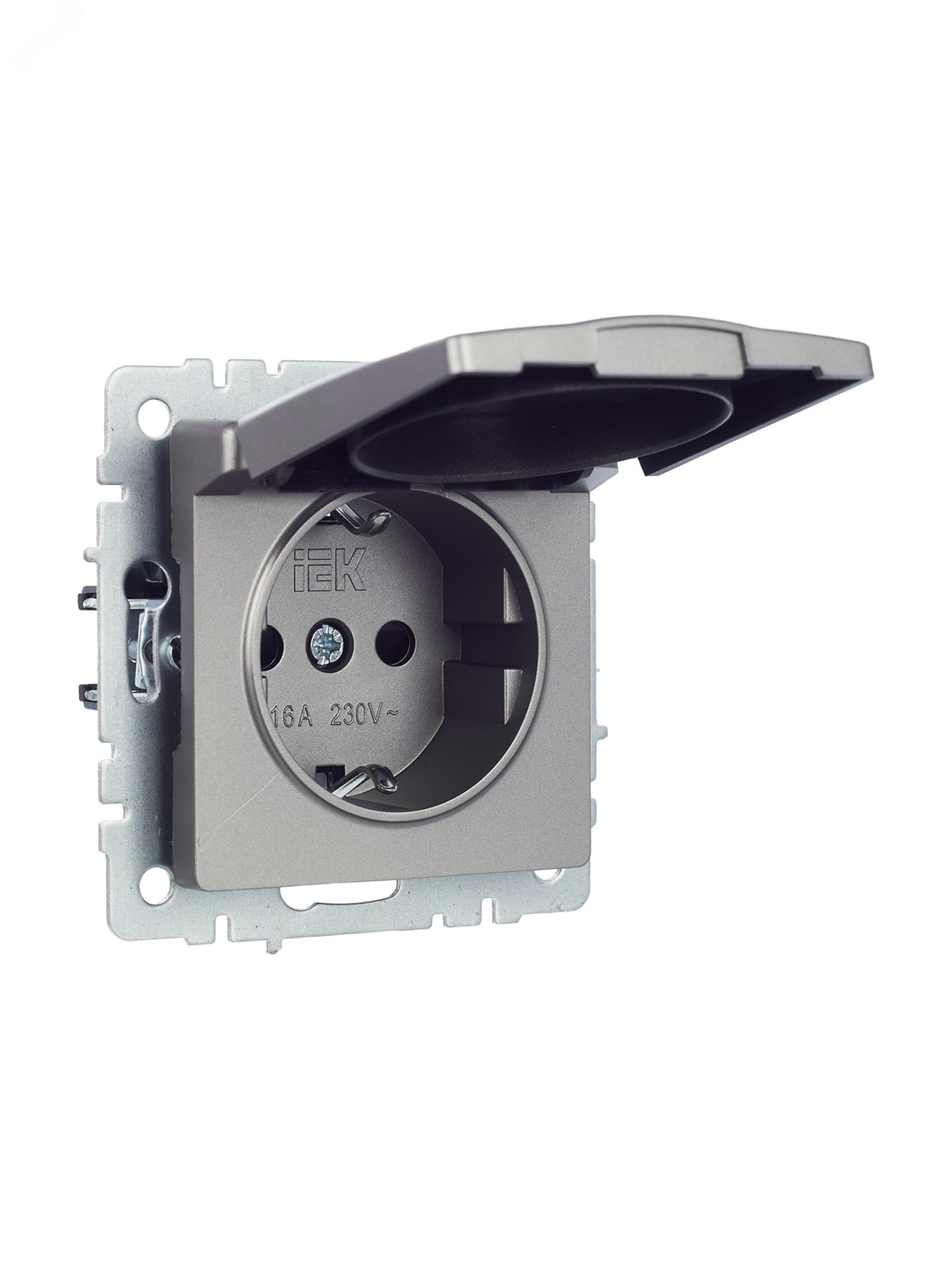Розетка BRITE РСбш10-3-БрС 16А IP20 с заземл. защ. шторки с крышкой сталь BR-R16-16-K46