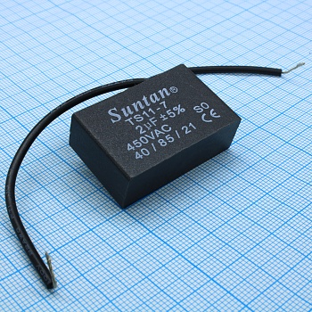 TS1107Q0205JSB000R - Конленсатор пленочный 2мкФ 450В переменного тока полипропиленовый ±5% (37 X 17 X 28мм) пластиковый корпус в форме коробки 85°C