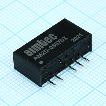 AM2D-0507DZ - DC/DC, 2Вт, вход 4.5…5.5В, выход ±7.2В/±0.139А, изоляция 1000В DC, КПД 72%, максимальная емкостная нагрузка не более ±220мкФ, SIP7, 19.5x6x10мм, -40…85°C, пластик