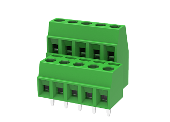 Розеточный разъем на плату MC-DTM3.81H04C-0001 - Клемма, 2 этажа со смещением, на плату, шаг: 3.81 мм, 2x2 полюса, фиксация провода винтовая, исполнение: стандартное, 160V, 8A, цвет: зеленый
