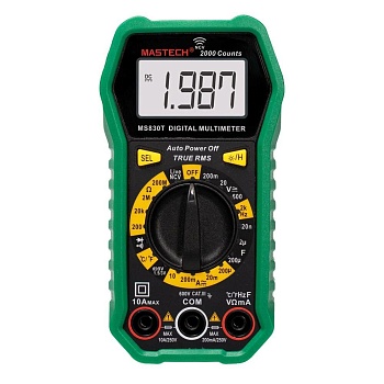 MS830T - Мультиметр цифровой с TrueRMS, тест батареек, NCV, детектор фаза/ноль, емкость, температура, частота, переменный ток
