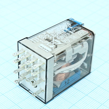 55.34.9.012.0040 - Миниатюрное универсальное электромеханическое реле; монтаж в розетку; 4CO 7A; контакты AgNi; катушка 12В DC; степень защиты RTI; опции: кнопка тест + мех.индикатор