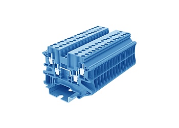 Проходная клемма TU2.5-4-BU - Проходная клемма, 4 точки подключения, тип фиксации провода: винтовой, номинальное сечение: 2,5 мм кв., 24A, 1000V, ширина: 5,2 мм, цвет: синий, тип монтажа: DIN 35