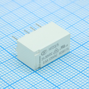 HFD3/5 - Реле сверхминиатюрное 2А 2 группы на переключение катушка 5В монтаж в отверстие