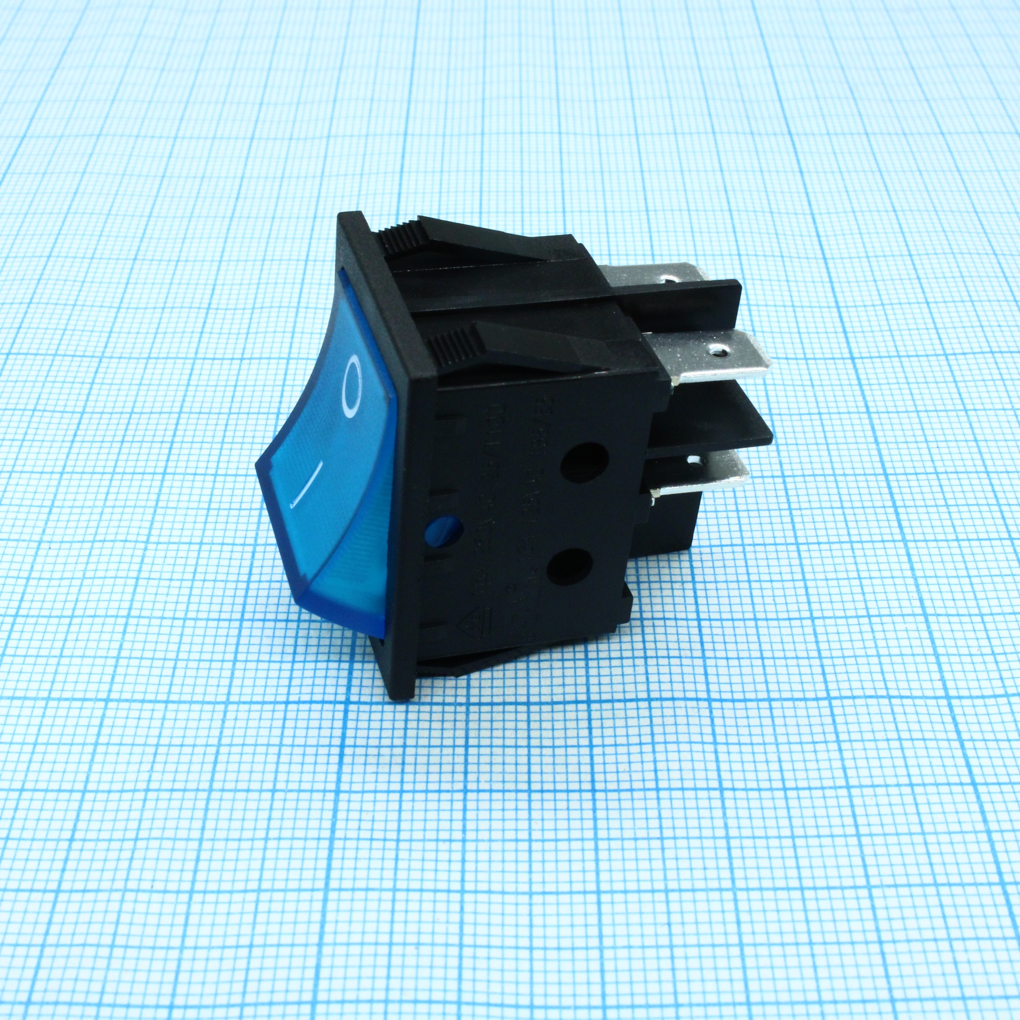 RK1-03 2X1N B/BL"0-" - Выключатель клавишный ON-OFF с подсветкой цвет корпуса (черный) цвет кнопки (синий)