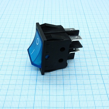 RK1-03 2X1N B/BL"0-" - Выключатель клавишный ON-OFF с подсветкой цвет корпуса (черный) цвет кнопки (синий)