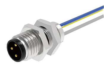 Вилочный разъем в панель M8A06C-MFHA-UC0.5 - Вилочный разъем в панель, 6 полюсов, M8, гайка сзади, с проводом 0,5 метра, A-Code, 1,5А, 30V, резьба на гайке M8*0.5, резьбовое соединение: латунь неэкранированный