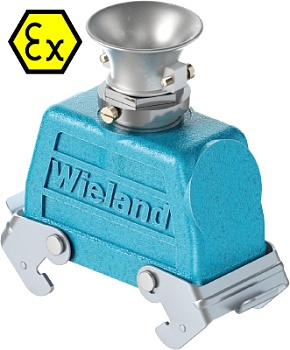 Крышка разъема Ex 70.357.2436.3 - Крышка разъема на кабель, типоразмер 24B, взрывозащищита, без уплотнителя, 1 кабельный ввод M25x1,5, с разгрузкой на изгиб, IP54, с верхним расположением, с двумя защелками, материал корпуса: цинковый сплав