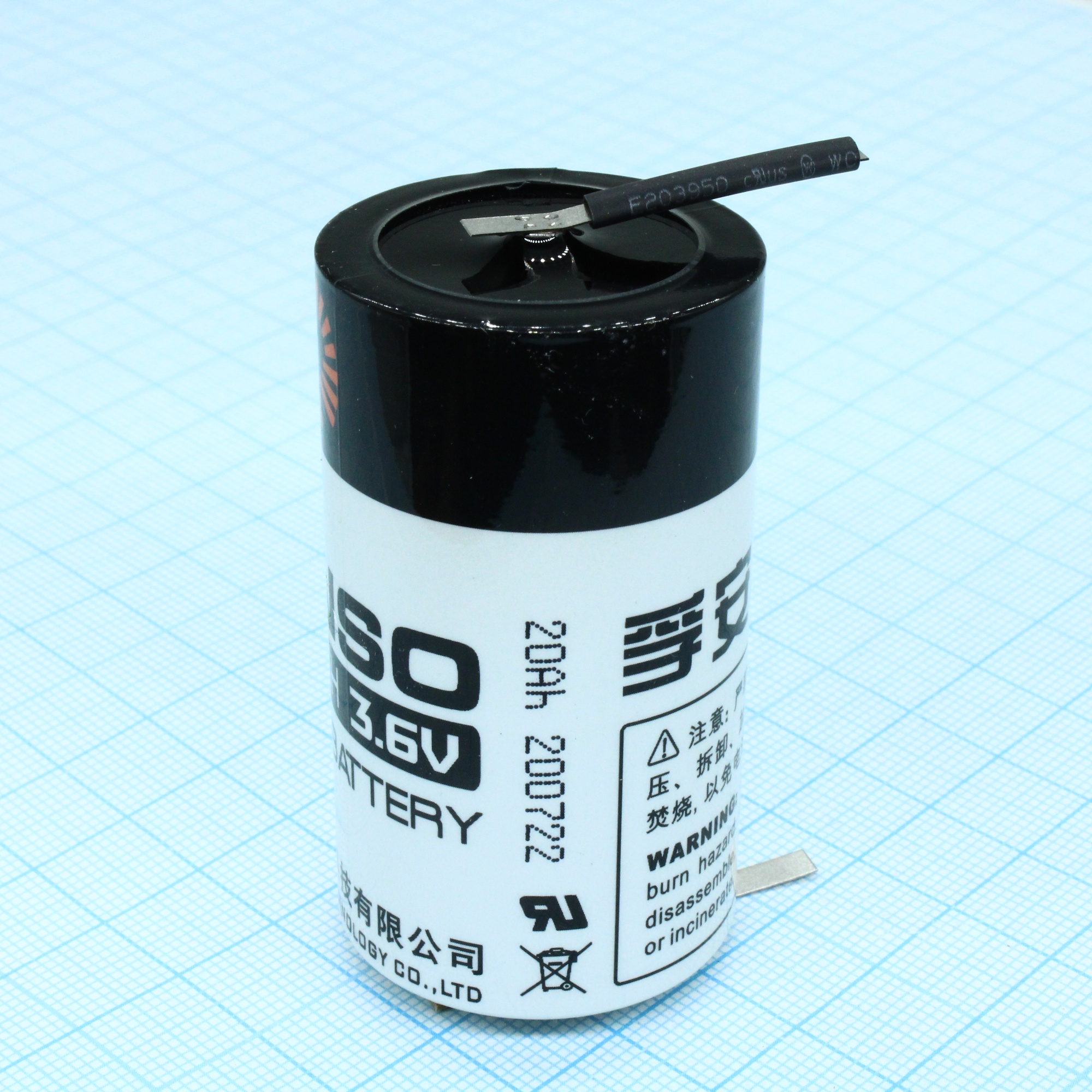 ER34615H/T - Li, SOCl2 батарея типоразмера D, 3.6 В, 19 Ач, плоские радиальные выводы, -55...85 °C