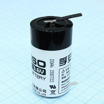 ER34615H/T - Li, SOCl2 батарея типоразмера D, 3.6 В, 19 Ач, плоские радиальные выводы, -55...85 °C