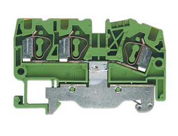 Клемма сдв. заземл. WKF 4 D1/2/SL/35 - Заземляющая клемма, 3 точки подключения, тип фиксации провода: пружинный, номинальное сечение: 4 мм кв., 32A, 800V, ширина: 6 мм, цвет: желто-зеленый, тип монтажа: DIN 35