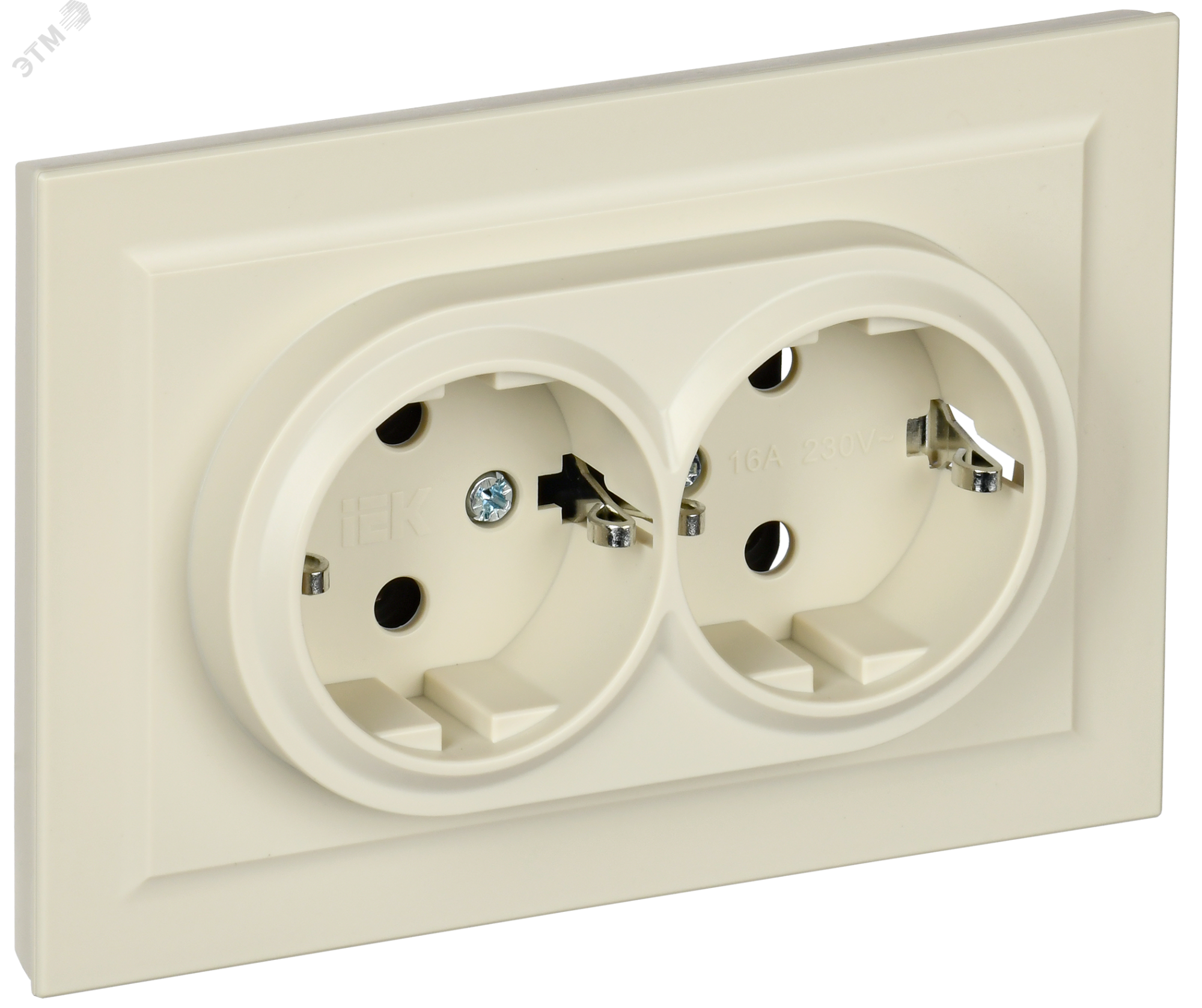 Розетка 2-м СП BRITE РС12-3-БрКр 16А в сборе с заземл. без защ. шторок беж. BR-R21-16-K10-F