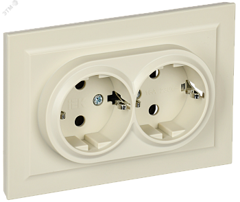 Розетка 2-м СП BRITE РС12-3-БрКр 16А в сборе с заземл. без защ. шторок беж. BR-R21-16-K10-F