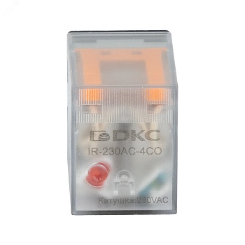 Реле миниатюрное промышленное общего назначения, герметичное IP62, 4CO,ком. ток 5А, AgSnO, напряжение 230V AC, опция: светодиод IR-230AC-4CO