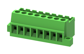Вилочный разъем на кабель MC-PC5.08V10C-B-0001 - Вилочный разъем, угловой, на кабель, шаг 5.08 мм, 10 полюсов, фиксация провода винтовая, исполнение: с монтажными фланцами, 320V, 12A, цвет: зеленый